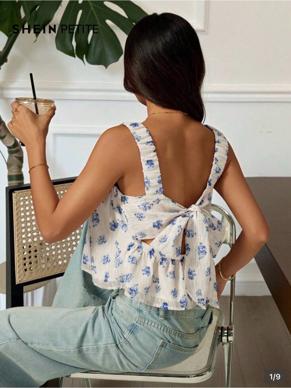 SHEIN Petite Blue Floral Square Neck Crop Tank - Picture 3 of 6